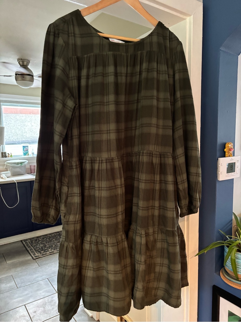 Joe Fresh x Jillian Harris Olive Green Plaid Tiered Casual Dress